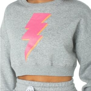 *** Gray and Pink Lightning Bolt Crop Sweater